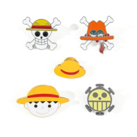 Cartoon Cute One Piece Luffy Wearing Straw Hat Skull Head Metal Enamel Brooch Personality Badge Pin Jewelry Fan Gift Accessories