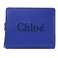 CHLOE SENSE電繡LOGO對開釦式零錢短夾(藍)