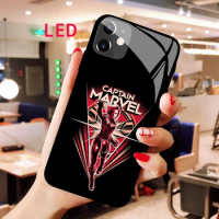 Captain Marvel Luminous Tempered Glass phone case For Apple iphone 12 11 Pro Max XS Acoustic Control Protect LED Backlight cover