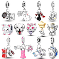 925 Silver Plated Dangle Charms Dog Cat Coffee Fashion Jewelry Fit Original Pandora Bracelet Making