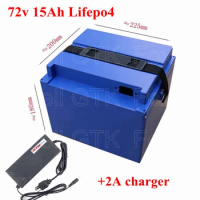 GTK 72v 15Ah Lifepo4 battery pack with bms Lithium iron battery 15ah 72v Electric Bike scooter motor battery+2A charger