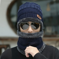 加厚保暖針織毛線帽套裝 帽子+圍脖裝秋冬季韓版加絨防寒發網