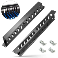 dearean With Dustproof Cover 1U Cable Management Horizontal Mount 12/24 Slot Metal Wiring Duct 19inc