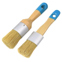 2Pcs Chalk &amp; Wax Paint Brush Set For Furniture,DIY Painting And Waxing Tool,Milk Paint,Stencils,Natural Bristles