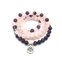 2018 New arrive Fashion Women gift bracelet pink beads with Lotus om Buddha Charm Yoga Bracelet 108 mala necklace dropshipping