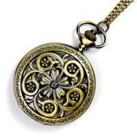 Retro five-petal personality large pocket watch classical hollow carved pocket watch