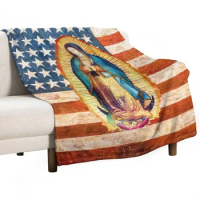 Our Lady of Guadalupe Mexican Virgin Mary USA United States Flag Mexico Catholic Throw Blanket Winter beds Vintage Blankets