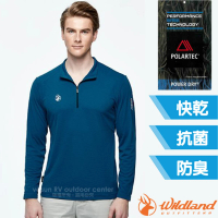 【Wildland 荒野】男 POLARTEC格狀半開襟長袖衣.POLO衫(P1608-137 帝國藍)