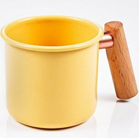 Truvii 木柄琺瑯杯/木頭琺瑯杯/琺瑯咖啡杯/日系雜貨風馬克杯 400ml奶油黃