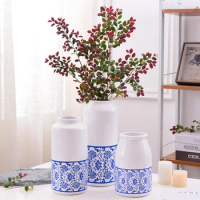 Ceramic Vase Blue and White Porcelain Vase Chinese Traditional Flower Vase Water Planting Container Home Decorative Centerpiece