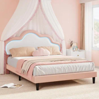 Upholstered bed frame, LED bed frame with PU artificial leather, adjustable gimbal bed frame