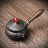 瑪瑙紅珠子原礦紫砂壺側把壺茶碗 家用紫砂茶具泡茶器單壺紫砂壺