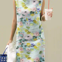ZANZEA 2023 Women Dress Summer Floral printed Sleeveless Casual Vestidos Streetwear Knee Length Sundress Oversized