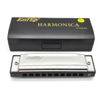 T10-3 Harmonica for Beginners Key of C, Stainless Steel Harp Diatonic Harmonica 10 Holes 20 Tones Blues for Kids, Adults,Players
