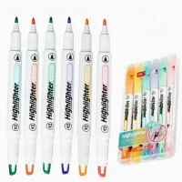 6 Pcs Double-tip Highlighter Pen Window Clear View Highlighter Stick Write Pen Highlighter Markers