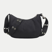 Casual Shoulder Bags For Women Black Waterproof Nylon Crossbody Bag Cool Girls Underarm Handbag Purse