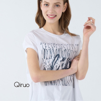 Qiruo 奇若春夏專櫃白色上衣3239A 胸前英文草書