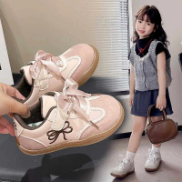 Giày thể thao siêu nhẹ dây thêu nơ, Giày bé gái da PU quai dán tiện lợi, phong cách tiểu thư S113 S1