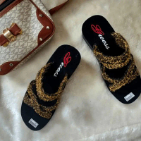 Sandal Wanita Wedges Silang Ban Dua Kepang Glitter motif terbaru sandal