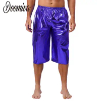 2023 New Men Fashion Shiny Metallic Shorts Trunks Underwear Short Pants for Disco Music Festival Themed Party Stage Performance