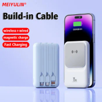 10000mAh Magnetic Power Bank Wireless 15W Fast Charger Powerbank Build-in Cable Portable External Battery For iPhone 14 Xiaomi
