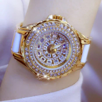 BS bee sister Luxury Brand Women Watches Full Diamond Watch Gold Bracelet Ceramic Strap Female Waterproof Quartz Watches Golden