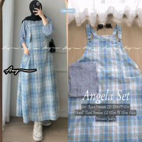 Angela Set setelan outer overall flanell premium dan inner rayon premium outfit kampus hangout syari