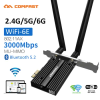 3000Mbps Tri Band Wireless Desktop PCIe For Intel AX210 Pro Card 802.11ax 2.4/5/6Ghz Bluetooth 5.2 PCI Express WiFi 6E Adapter