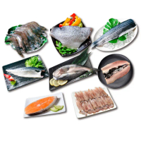 【鮮綠生活】海鮮小資組(白蝦、金目鱸魚、白腹魚、挪威薄鹽鯖魚、花魚一夜干、虱目魚肚、鮭魚切片)