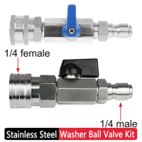 High Pressure Washer Ball Valve Kit for Power Car Wash Pump Water Hose Switch 4500 PSI With 3/8 or 1/4 Inch Quick Connect Plug