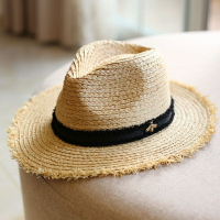 夏季新款可折疊拉菲草禮帽 爵士帽休閑遮陽帽蜜蜂拉菲草帽天然草1入