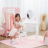 Teamson小公主樂佩兒木製化妝桌椅組-白色