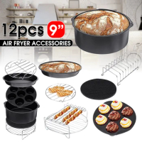 12pcs 9 Inch Fit for Airfryer 5.2-6.8QT AirFryer Accessories Baking Basket Pizza Plate Grill Pot Kitchen Cooking Tool for Party