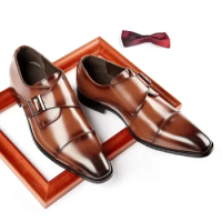 COW LEATHER Men Dress Shoes Genuine Leather Single Buckle Monk Strap Shoe Cap Toe Classic Italian Business Gentlemen's Shoes