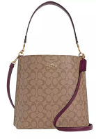 Coach Mollie Bucket Bag In Signature Canvas in Khaki/ Deep Berry CA561