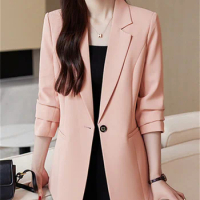 Yitimuceng Prink Black Coffee Formal Blazer for Women Fall Winter Korean Fashion Long Sleeve Casual Jacket Office Ladies Coats