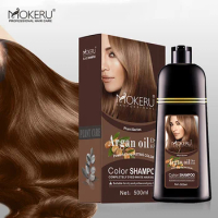 Mokeru 500ml Fast Dye Natural Hair Color Shampoo Permanent Dark Brown Hair Dye Shampoo for Women Men Gray Hair Dye Shampoo