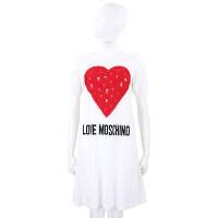 LOVE MOSCHINO 破損愛心補丁字母純棉白色短袖針織洋裝
