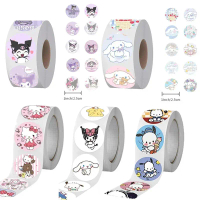 500pcs/roll  Family Kuromi Melody Cinnamon Cute Creative Label Sticker Roll Tape