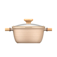 【Taste Plus】悅味元麥 瑞士科技 陶土內外不沾鍋 湯鍋 22cm/3.4L IH爐可用鍋(贈瀝水鍋蓋+蒸盤)