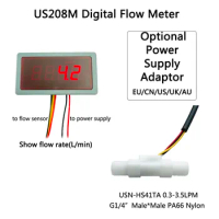 5V US208M Flow Digital Meter USN-HS41TA 0.3-3.5L/min G1/4" Flow Rate Display and Frequency Counter Hall water Flow Sensor