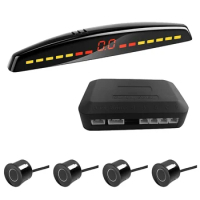 Car Led Parking Sensor Auto Car Detector Parktronic Display Reverse Backup Monitor System with 4 Black