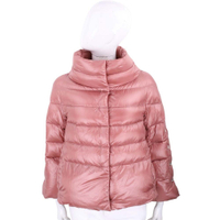 HERNO 粉橘色絎縫小立領排釦袖短版羽絨外套