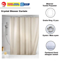 terbaru Crystal Shower Curtain uniplain Beige 180X200 Tirai Kamar Mandi Krem - 180x180cm