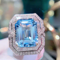 GUILD HN2023 Aquamarine Ring Fine Jewelry Pure 18K Gold Natural 8.79ct Blue Aquamarine Gemstones Fine Rings