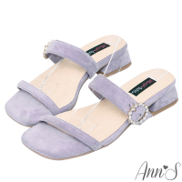 (季末換季出清)Ann’S心花朵朵開-圓形水鑽素面細絨一字涼拖鞋-紫