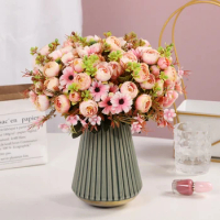 Retro Silk Artificial Rose Flowers Bouquet Peony Rose Flowers DIY Wedding Home Decoration Bride Bouquet Fake Flowers