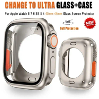 Change To Ultra Screen Protector Cover for Apple Watch 44mm 45mm 40mm 41mm Hard PC Front Rear Bumper Case for iwatch 9 8 7 6 5 4