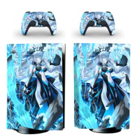Anime Cute Girl PS5 Standard Disc Sticker Decal Cover for PlayStation 5 Console and 2 Controllers PS5 Disk Skin Vinyl