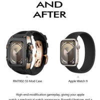 Luxury Titanium Case band Modification Kit For Apple Watch 45MM 44MM Mod Kit For iWatch 9 8 7 6 5 4 SE from Rosegold and black
